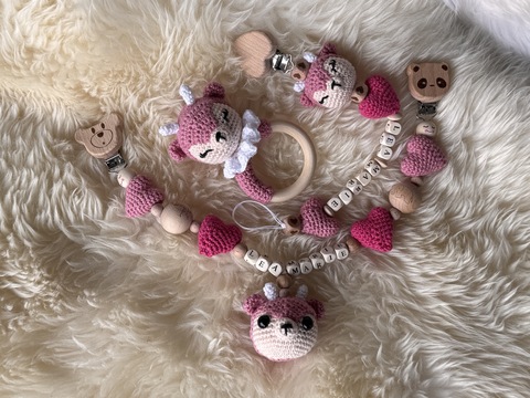 Crochetpattern - Deer-Set - Pramchain / Pacifier Chain / Teething Ring
