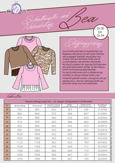E-Book Schnittmuster Bea Rippshirt Gr. 30 bis 54