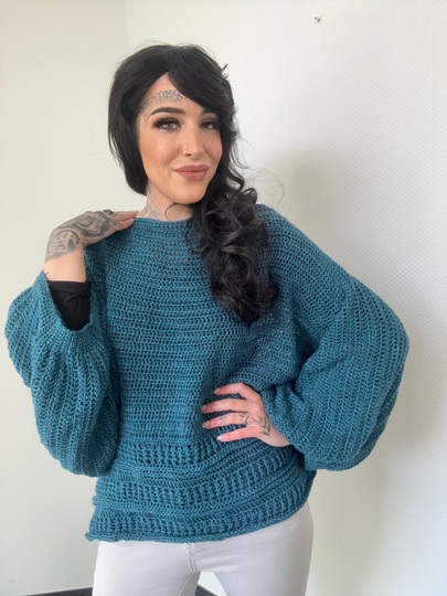 Häkelanleitung 1-BOBBEL-PULLI "TÜRKISE LAGUNE"