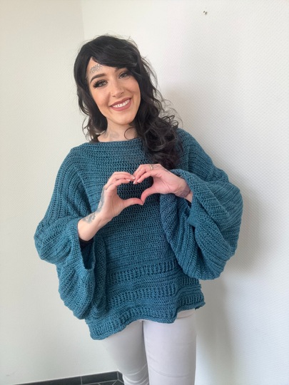 Häkelanleitung 1-BOBBEL-PULLI "TÜRKISE LAGUNE"