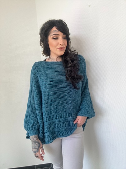 Häkelanleitung 1-BOBBEL-PULLI "TÜRKISE LAGUNE"