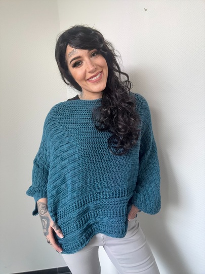 Häkelanleitung 1-BOBBEL-PULLI "TÜRKISE LAGUNE"