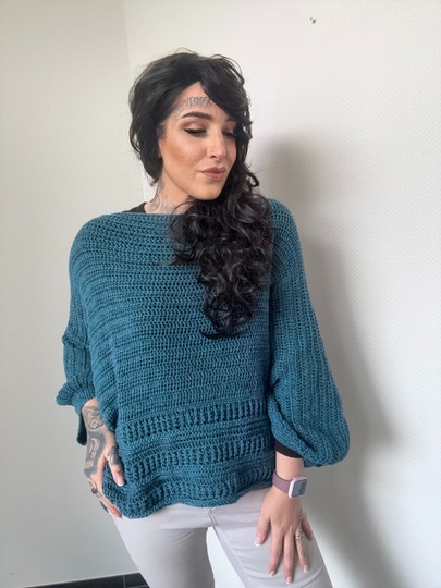 Häkelanleitung 1-BOBBEL-PULLI "TÜRKISE LAGUNE"