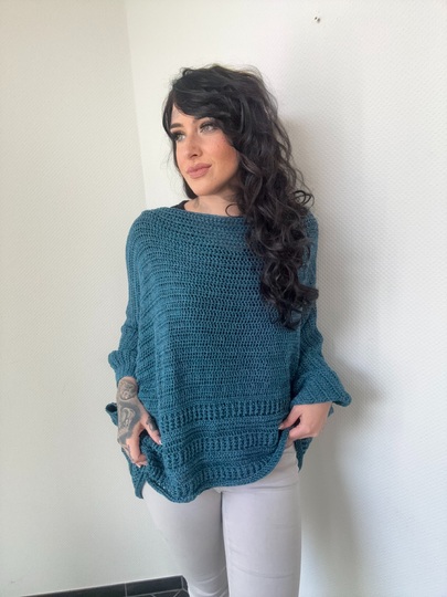 Häkelanleitung 1-BOBBEL-PULLI "TÜRKISE LAGUNE"