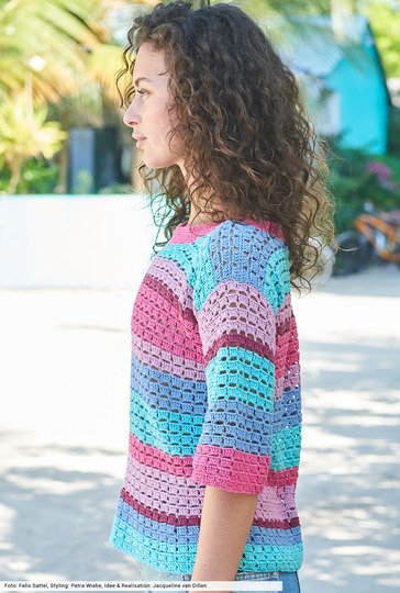 Gehäkelter Streifenpulli