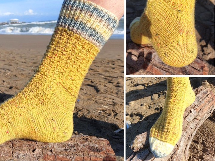 Sockenjahr 2026 – April „Pelikular", Halbpatent+Strukturmuster, Top Down