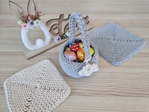 Häkelanleitung Osterkorb + Untersetzer Set, Frühlingsdeko DIY, Anfänger