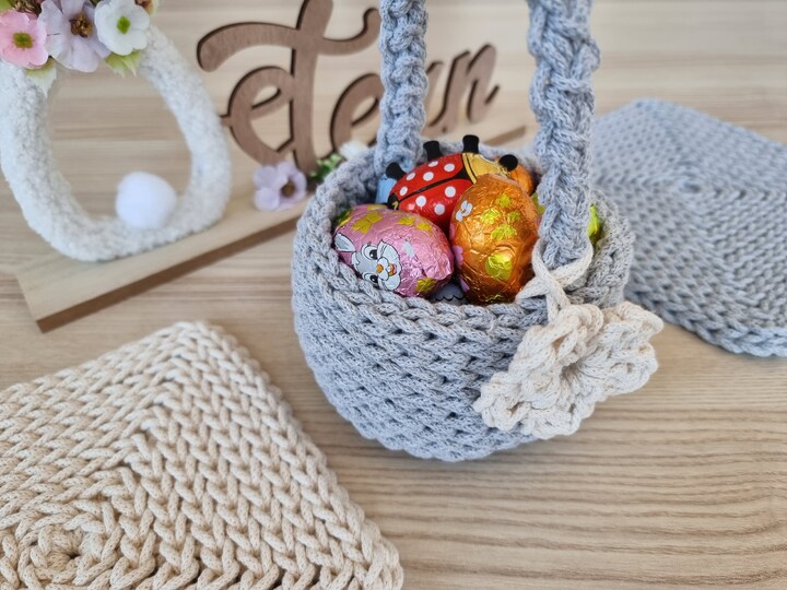 Häkelanleitung Osterkorb + Untersetzer Set, Frühlingsdeko DIY, Anfänger