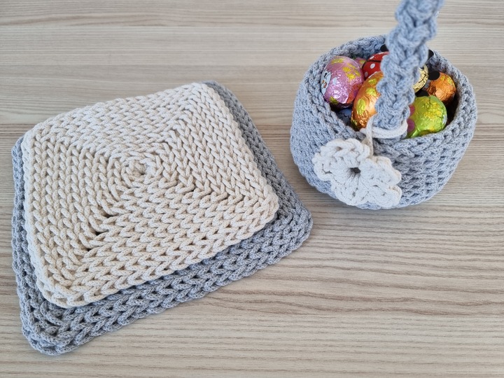 Häkelanleitung Osterkorb + Untersetzer Set, Frühlingsdeko DIY, Anfänger