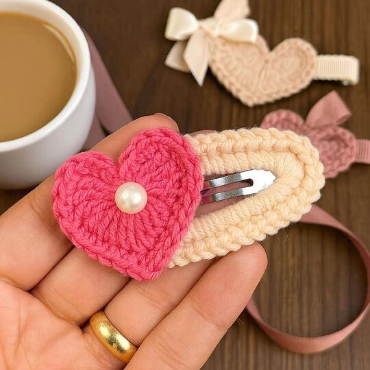 Sweet Heart Clips Crochet Pattern PDF, Heart Hair Clip Tutorial