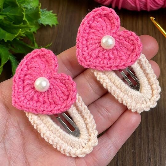 Sweet Heart Clips Crochet Pattern PDF, Heart Hair Clip Tutorial