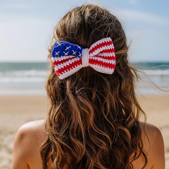 Crochet American Flag Bow Pattern PDF – USA Hair Bow & Cup Cozy Tutorial