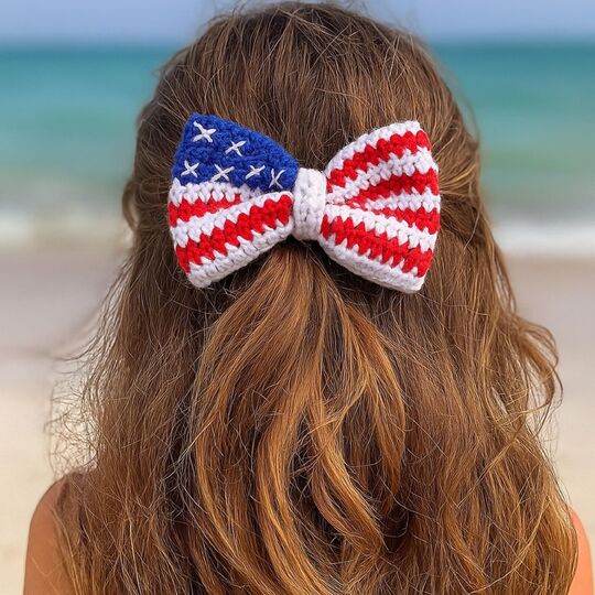 Crochet American Flag Bow Pattern PDF – USA Hair Bow & Cup Cozy Tutorial