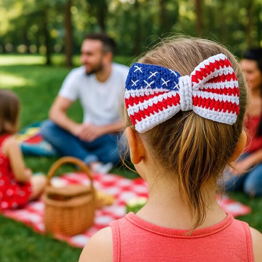 Crochet American Flag Bow Pattern PDF – USA Hair Bow & Cup Cozy Tutorial