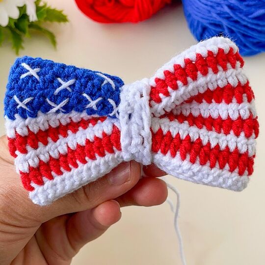 Crochet American Flag Bow Pattern PDF – USA Hair Bow & Cup Cozy Tutorial