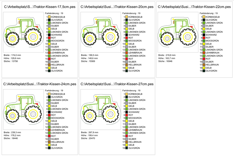 Stickdatei - Traktor Kissen ITH in 5 Größen