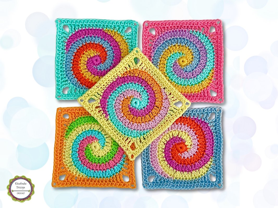 Häkelanleitung Granny Square "Twister" Spirale, Quadrat mit Spiralmuster