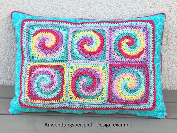 Crochet pattern Granny Square TWISTER, 4-ply spiral, English US terms
