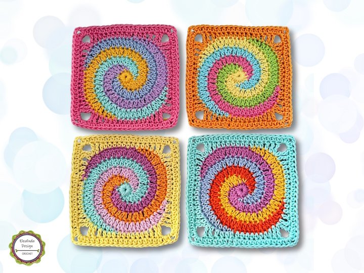Crochet pattern Granny Square TWISTER, 4-ply spiral, English US terms