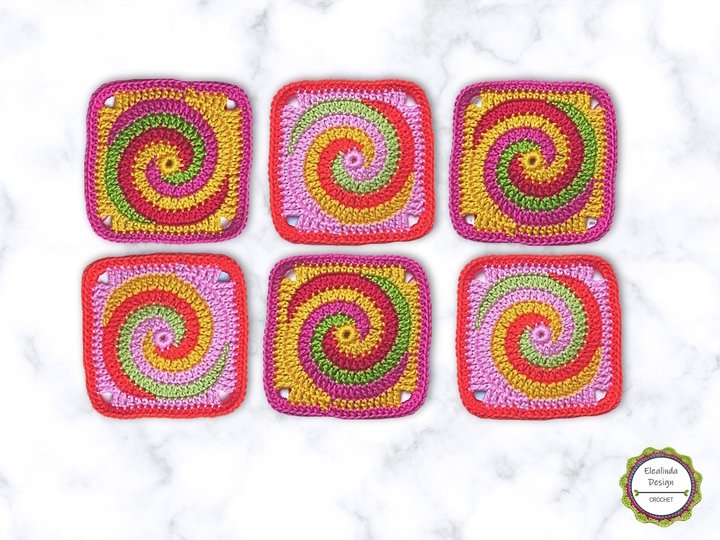 Häkelanleitung Granny Square "Twister" Spirale, Quadrat mit Spiralmuster