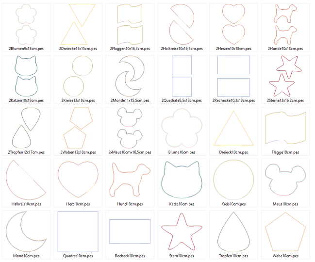 Stickdatei 15 einfache ITH Figuren 10cm als Abschminkpad oder Spielfigur