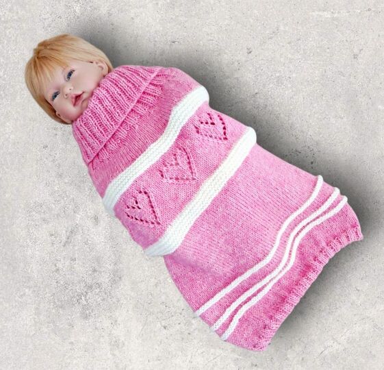 Strickanleitung Schlafsack, Pucksack mit Herzen, bis ca. 1 Jahr    #375