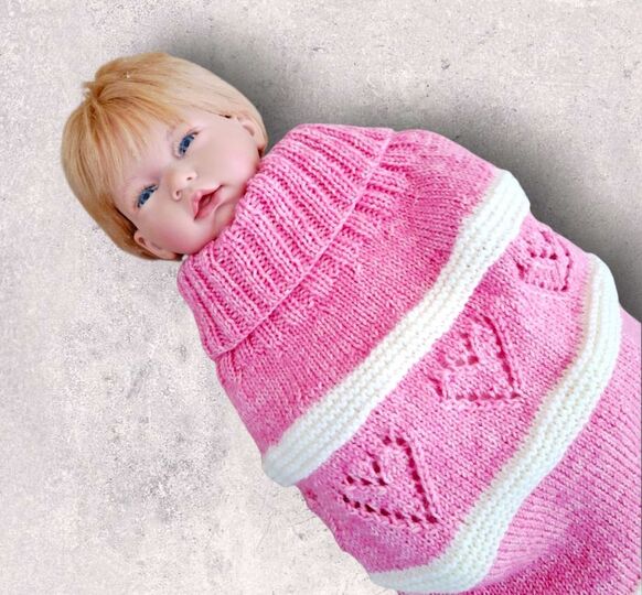 Strickanleitung Schlafsack, Pucksack mit Herzen, bis ca. 1 Jahr    #375