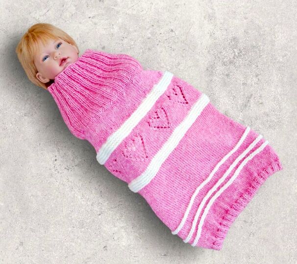 Strickanleitung Schlafsack, Pucksack mit Herzen, bis ca. 1 Jahr    #375