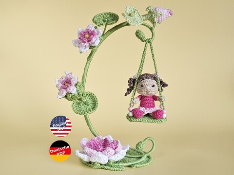 Häkelanleitung Blumenkind Yareli Seerose mit Schaukel Amigurumi