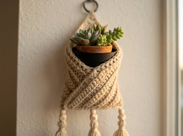 Boho Wall Pocket | Crochet Modern Wall Decor with Tassels