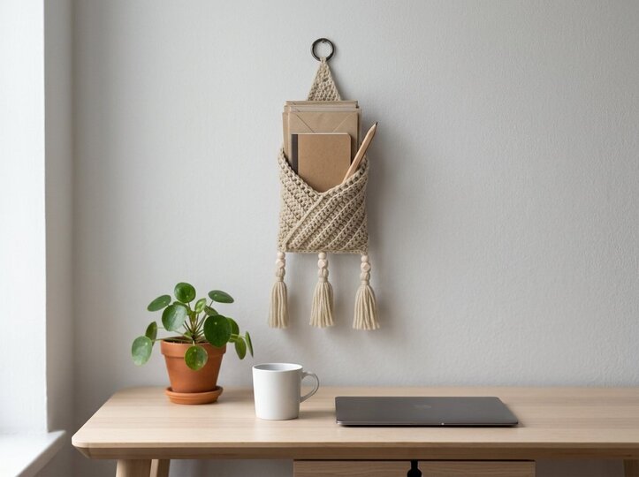 Boho Wall Pocket | Crochet Modern Wall Decor with Tassels