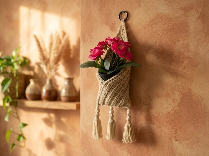 Boho Wall Pocket | Crochet Modern Wall Decor with Tassels