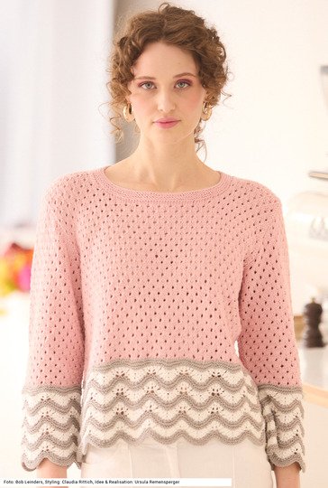 Ajourpulli mit Wellenmuster