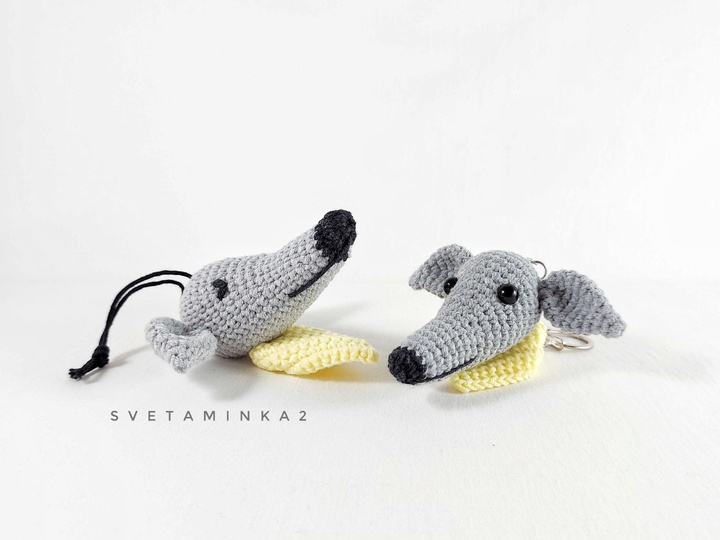 Windhund Häkelanleitung – Amigurumi Schlüsselanhänger Hunde-Kopf mit Schal