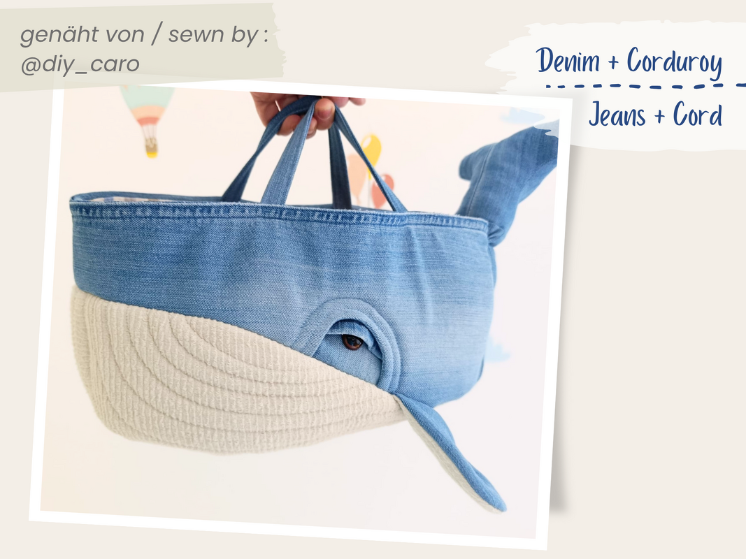 Sewing pattern fabric basket, Denim whale pattern in 2 sizes - Image 5
