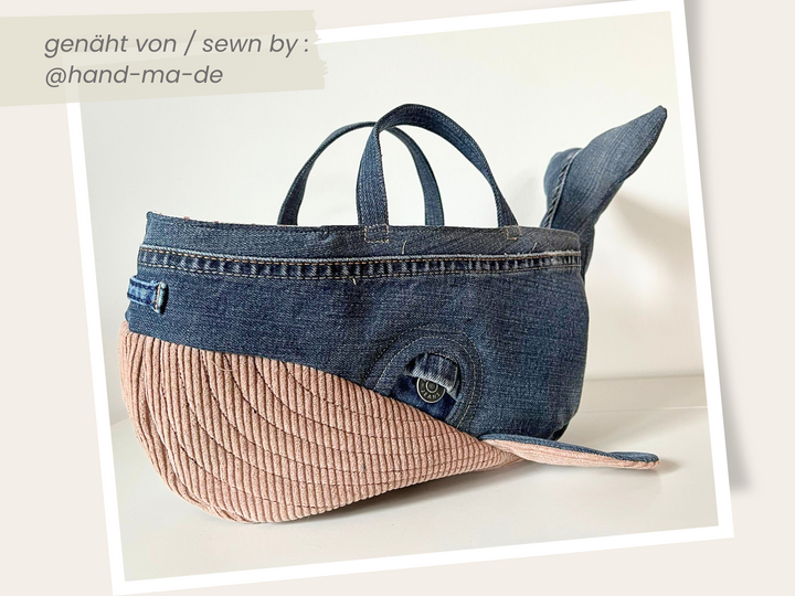 Sewing pattern fabric basket, Denim whale pattern in 2 sizes