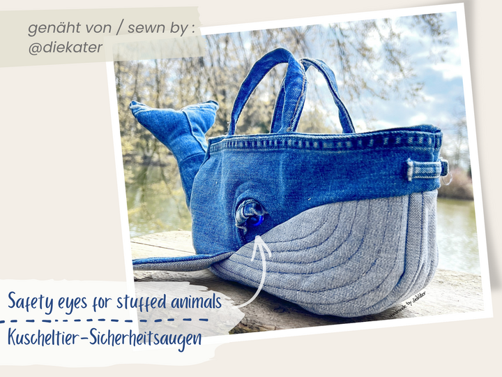 Sewing pattern fabric basket, Denim whale pattern in 2 sizes