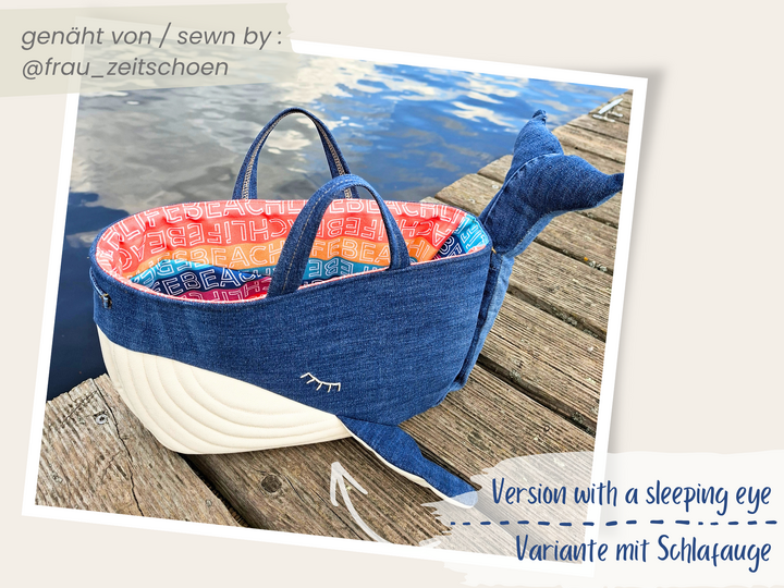 Sewing pattern fabric basket, Denim whale pattern in 2 sizes