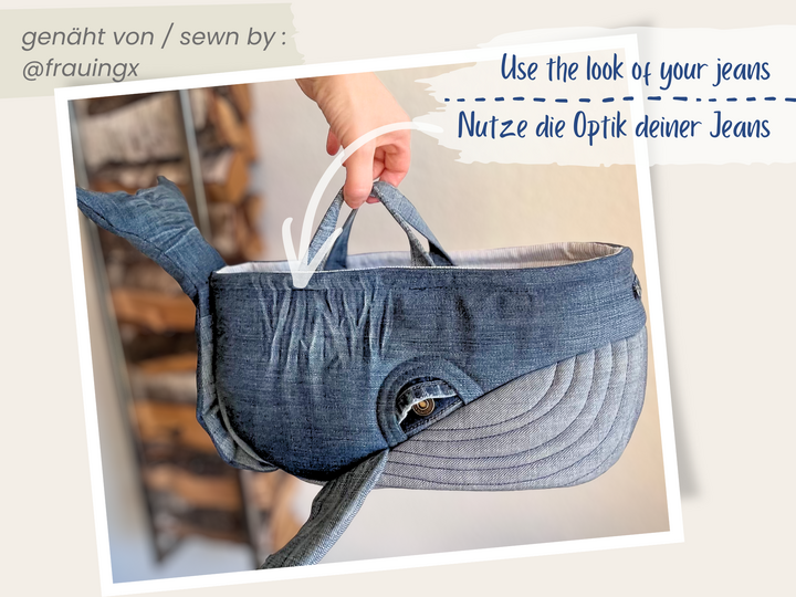 Sewing pattern fabric basket, Denim whale pattern in 2 sizes