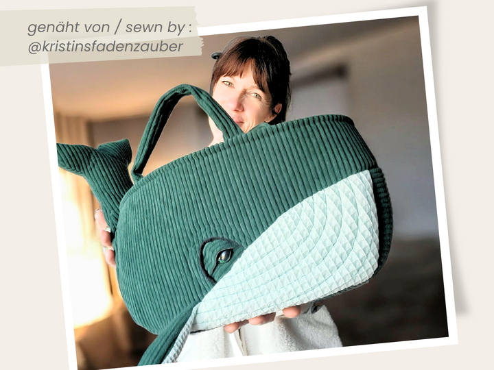 Sewing pattern fabric basket, Denim whale pattern in 2 sizes