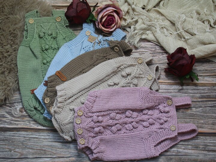 Gestrickter Romper/Body Spielanzug, Größe 1 - 18 Monate No. 014