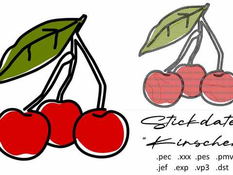 digitale Stickdatei "Kirschen" für Singer, Brother, ... Stickmaschinen