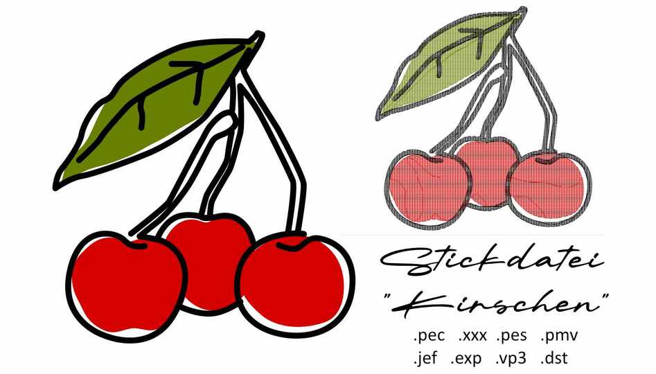 digitale Stickdatei "Kirschen" für Singer, Brother, ... Stickmaschinen