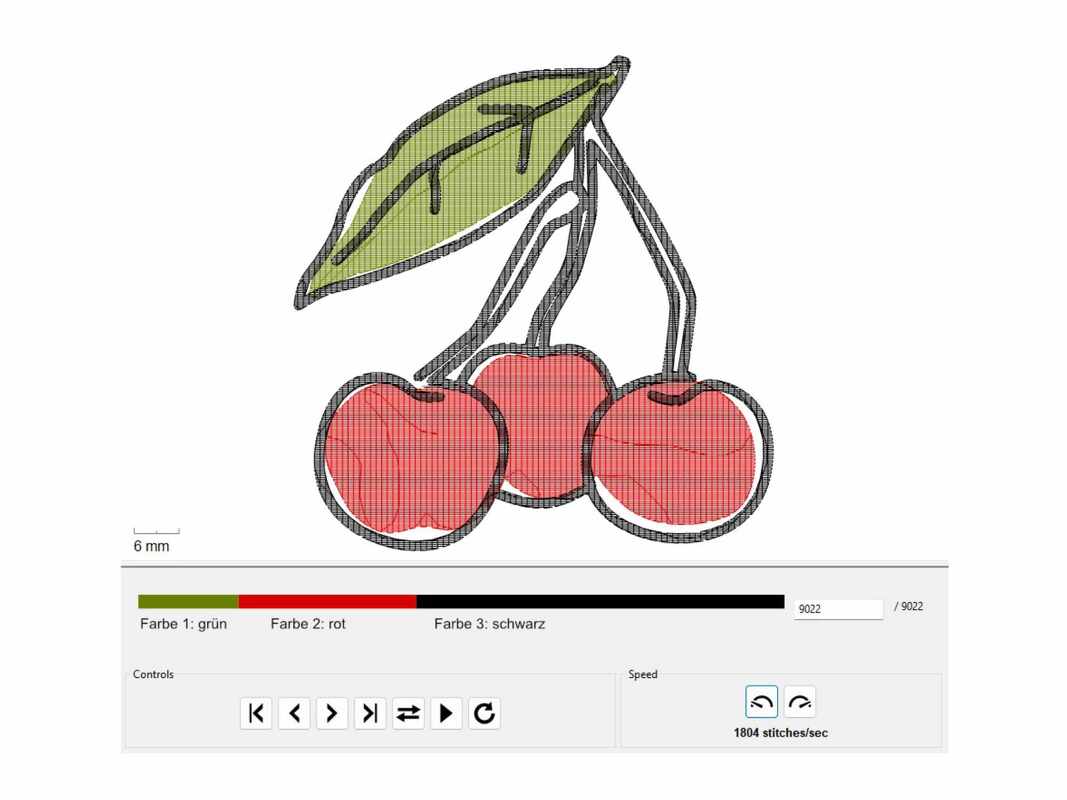 digitale Stickdatei "Kirschen" für Singer, Brother, ... Stickmaschinen