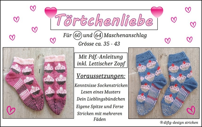 Anleitung Sockenmuster Törtchenliebe, mit mehreren Fäden