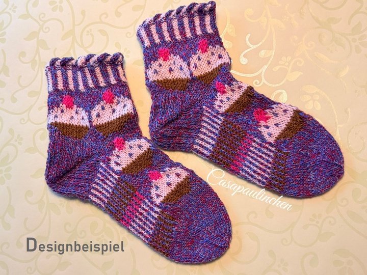Anleitung Sockenmuster Törtchenliebe, mit mehreren Fäden