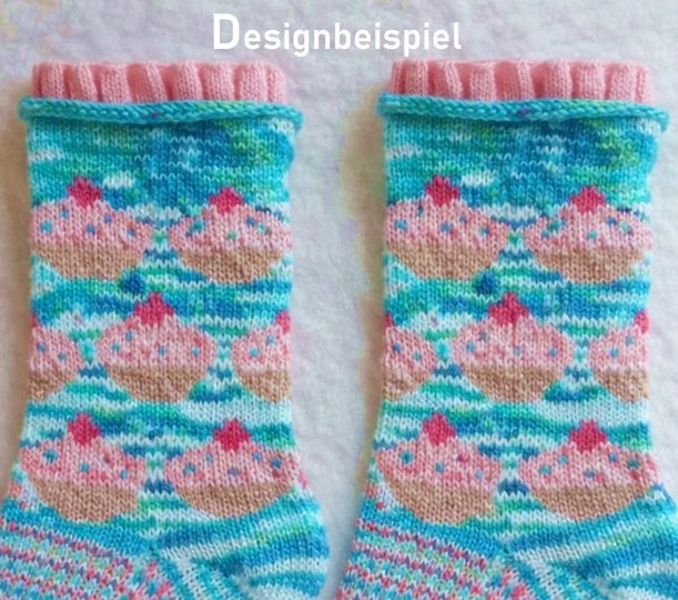 Anleitung Sockenmuster Törtchenliebe, mit mehreren Fäden