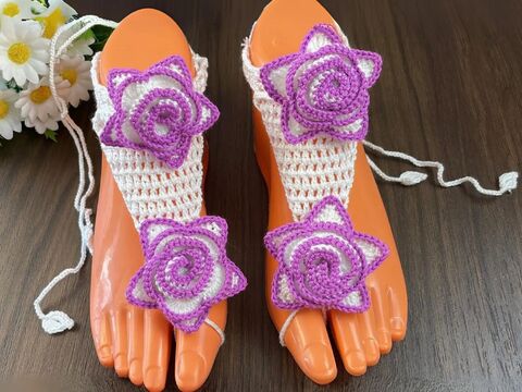 Crochet Rose Barefoot Sandals Pattern PDF – Floral Summer Anklet Tutorial