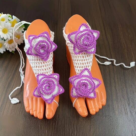 Crochet Rose Barefoot Sandals Pattern PDF – Floral Summer Anklet Tutorial