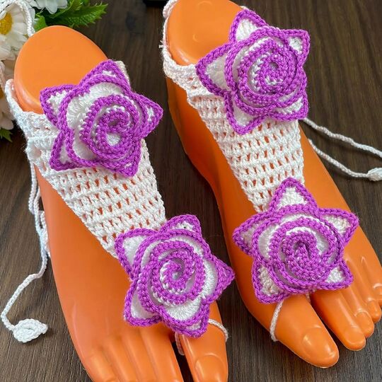 Crochet Rose Barefoot Sandals Pattern PDF – Floral Summer Anklet Tutorial